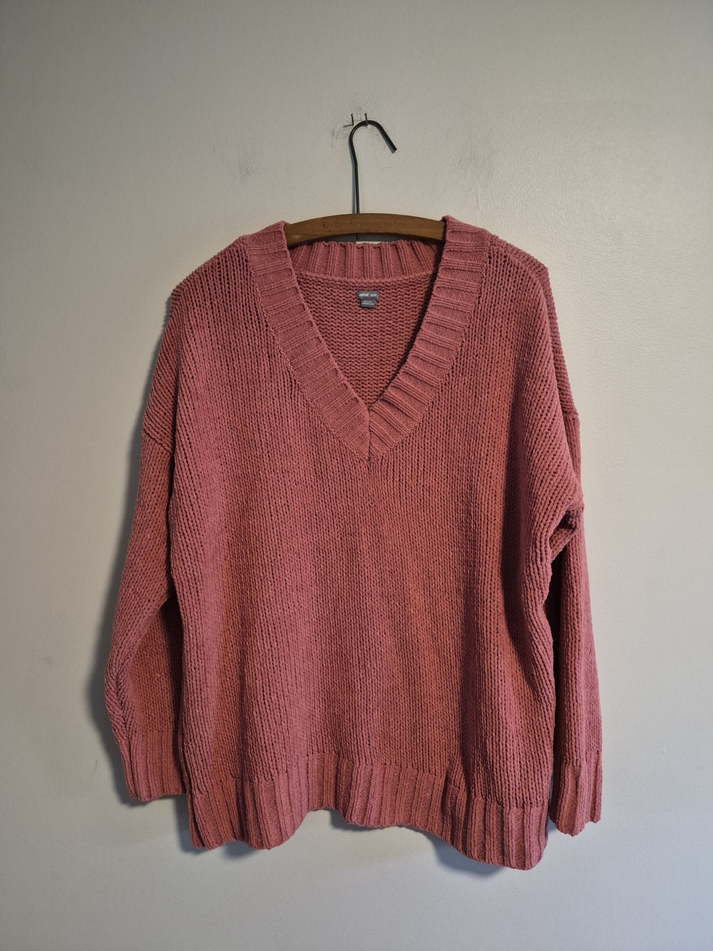 aerie Xs Pink V-Neck Pullover Chunky Knit Sweater
